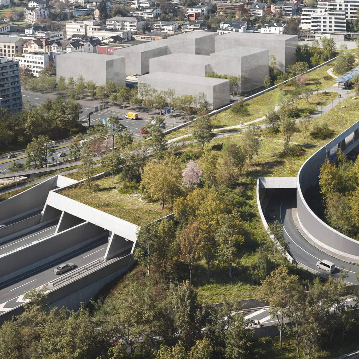 Visualisierung der geplanten A2-Teilüberdachung bei Kriens